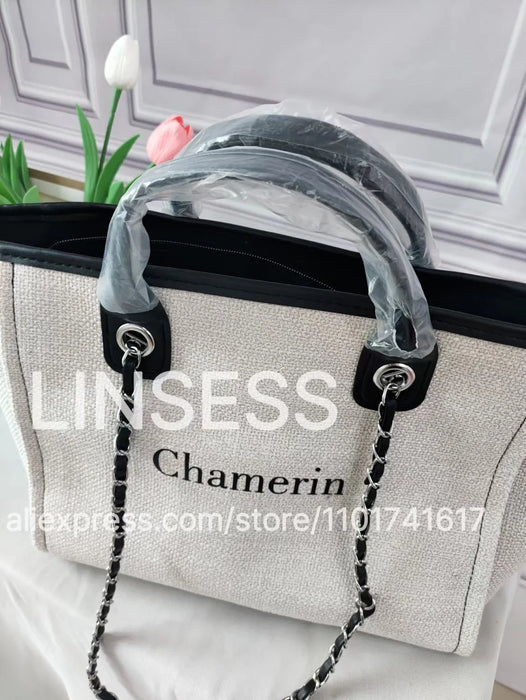 Personalised Chain Monogram Canvas Tote Bag Shoulder Bag
