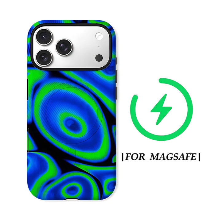 Aegis case Protective Bumper for Magnetic Magsafe for iPhone 17 16 15 14 Plus 13 Pro Max Hard PC  Neon Green and Blue Abstract