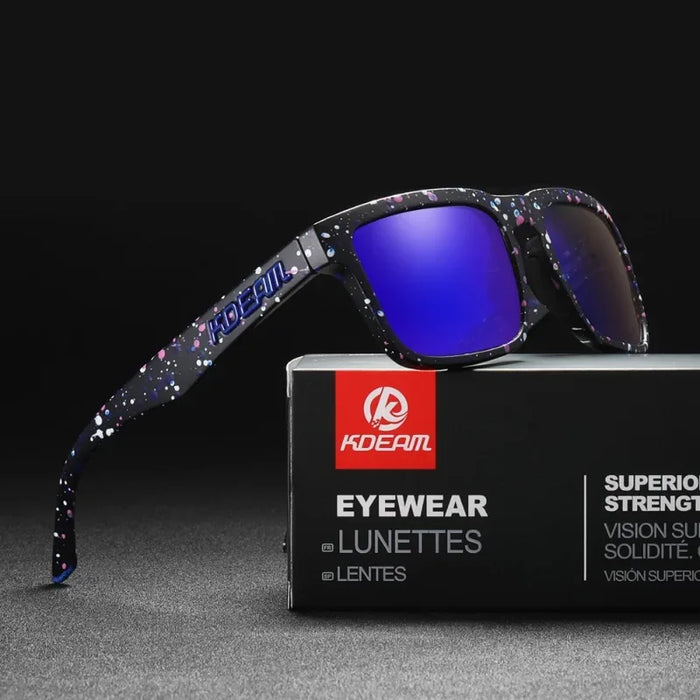 KDEAM square polarized sunglasses, mirror blue lenses (C14)
