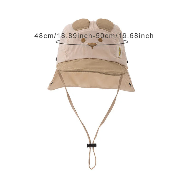 Summer Baby Hat Cartoon Bear Ear Embroidery Quick Dry Fisherman Hats for Boys Girls Neck Protection Kids Panama Hat Breathable