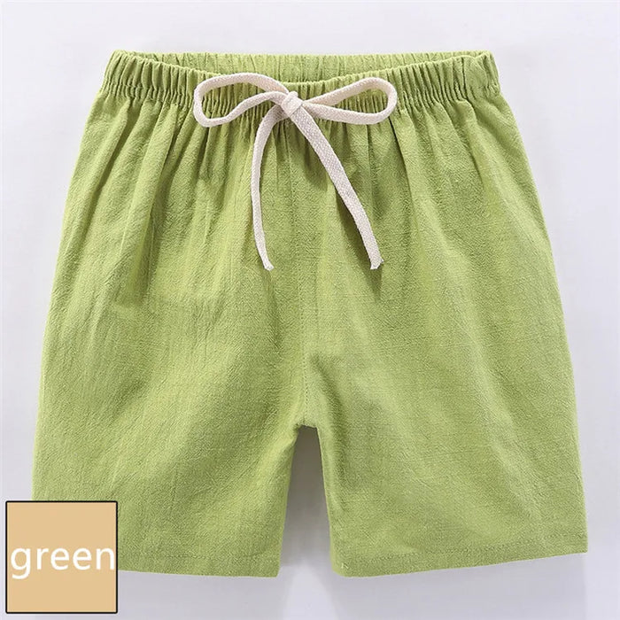 Green kids' cotton linen shorts