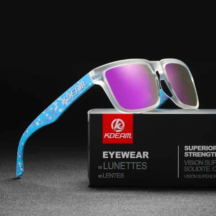 KDEAM polarized square sunglasses, mirror magenta lenses (C15)