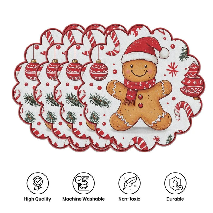 Set of 4 white gingerbread placemats, Style D