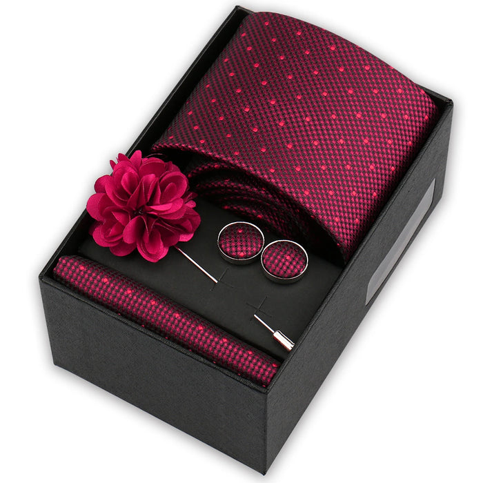 Men's tie gift set, style BBJ-44: tie, pocket square, cufflinks and pins in a gift box