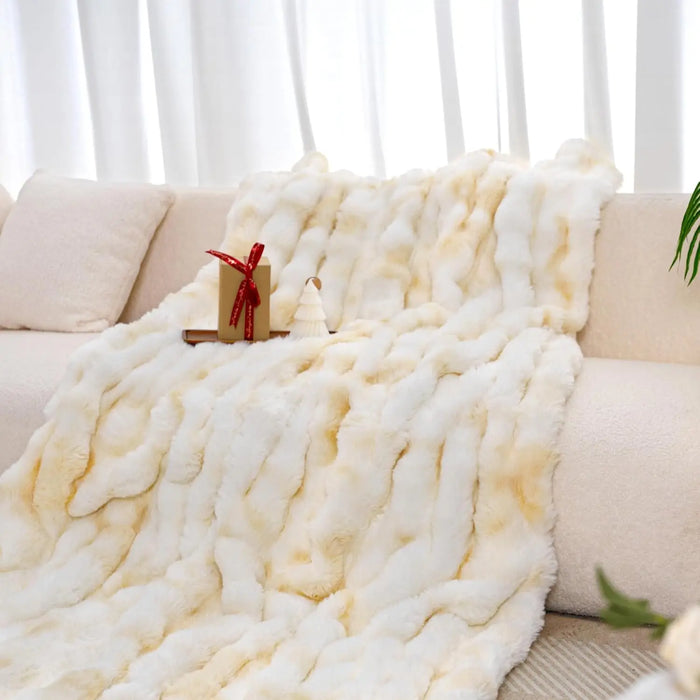 1pc Faux Rabbit Fleece Blanket - Weighted 6 lbs Faux Rabbit Fleece Blanket - Bedspread