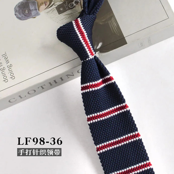 Striped Knitted Neckties For Men Narrow Retro Knitting Neck Tie Korean Style Casual Cravat Shirts Accessories Suit Neckwear