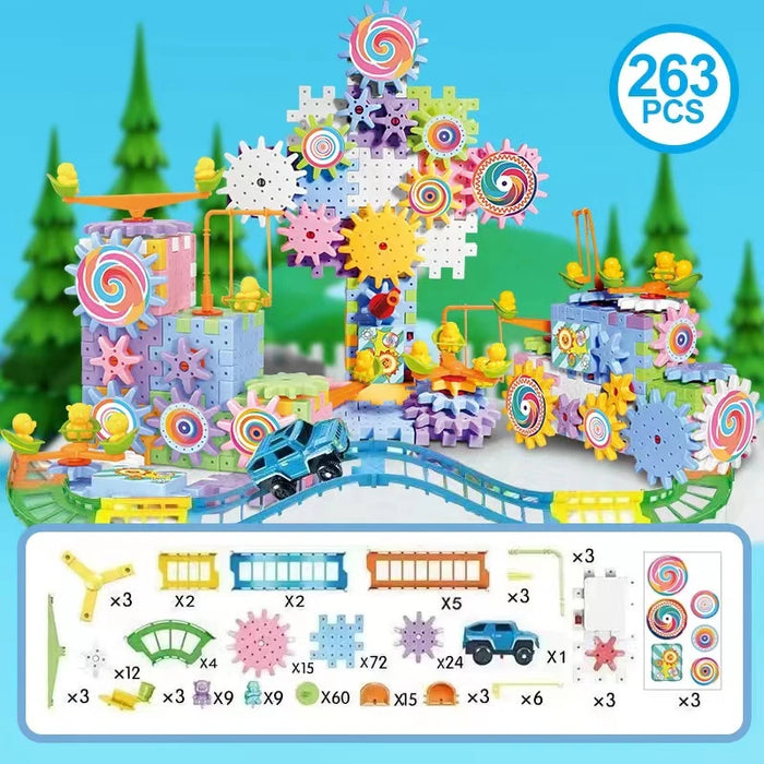 263-piece electric gear set with track, car and piece list
