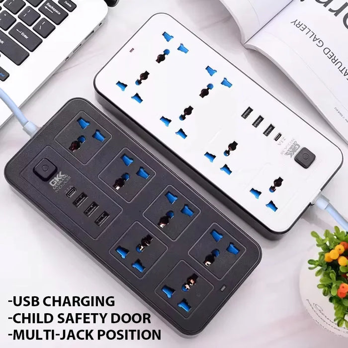 Power Multi Tap Universal Plug EU US UK Outlet Power Strip with 2m Extension Cord AC Type C USB Port Charge Electrical Socket