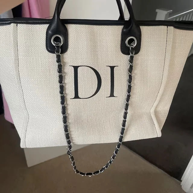 Personalised Chain Monogram Canvas Tote Bag Shoulder Bag