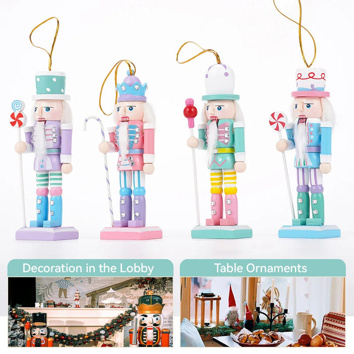 4Pcs Candy Series Nutcracker Puppet Christmas Tree Pendant Wooden