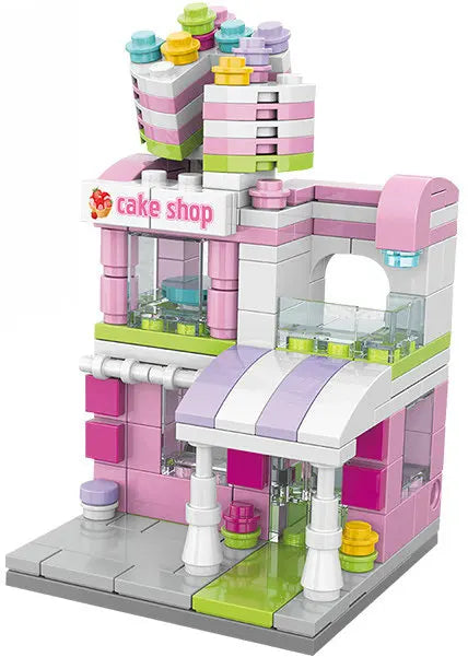 Pink cake shop building block model
