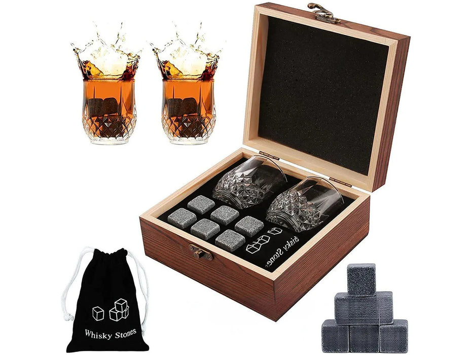 Christmas Valentine's Gift Whiskey Stones Glasses Set Granite Ice Cube For Whisky in Wooden Bottle Box Present For Dad Husband
