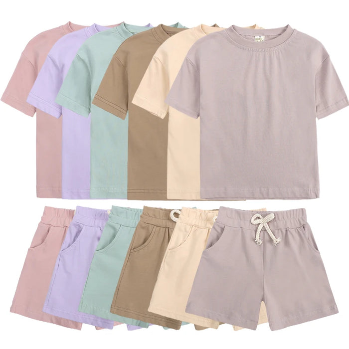 Summer Essential Tracksuit Children's Clothing Sets Suit For Girls Short Sleeve Top+Shorts Boys Costume Kids Outfits Sportswear