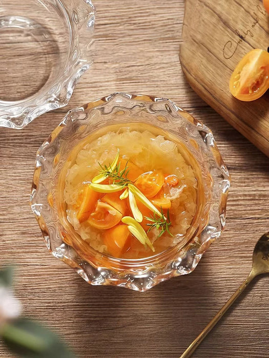 Transparent Dessert Glass Bowl Vertical Lace Fruit Salad Breakfast Bowl Syrup Dim Sum Oatmeal Bowl