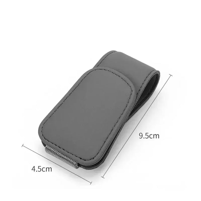 Grey visor sunglasses holder, about 9.5 x 4.5 cm