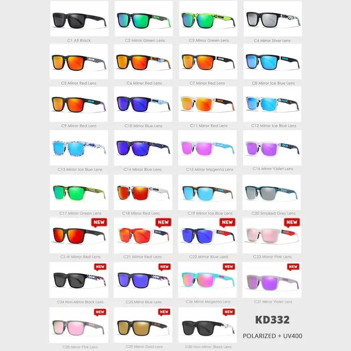 Chart of the KD332 lens and frame colour options