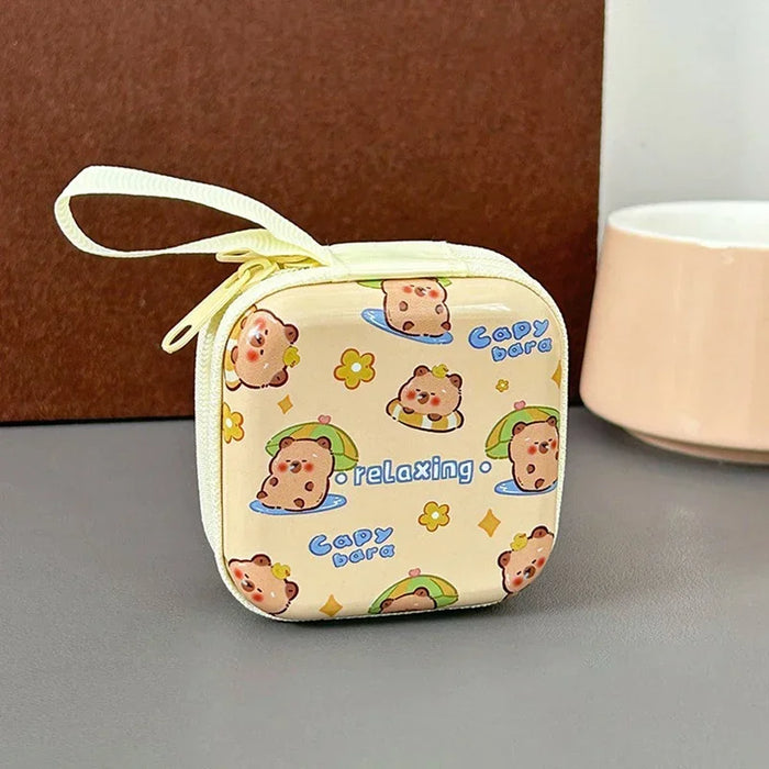 New Capybara Tinplate Wallet Coin Purse Creative Round Mini Portable Earphone Bag Cute Cartoon Animal Coin Key Storage Bag