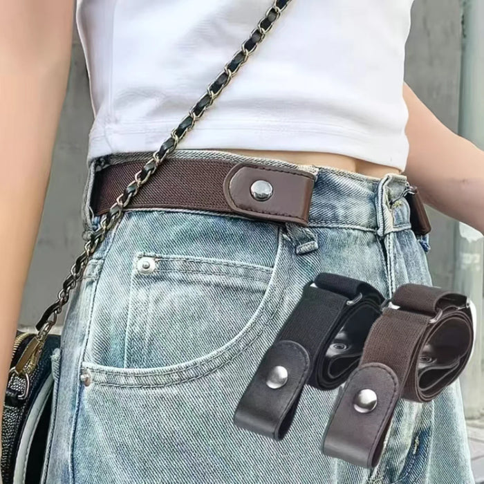 2pcs/set No Buckle Elastic Belt For Women Men Unisex Stretch Belt For Pants Jeans Casual Buckle Free Adjustable Invisible Belt
