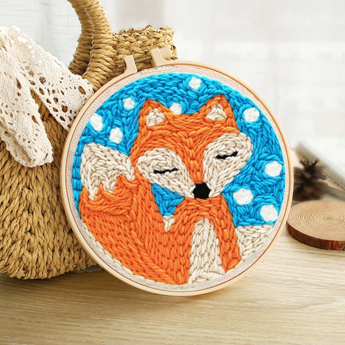 DIY Punch Needle Kits for Beginners Cute Animal with Hoop Embroidery Punch Needle Starter Craft Set Giraffe Festival Gift