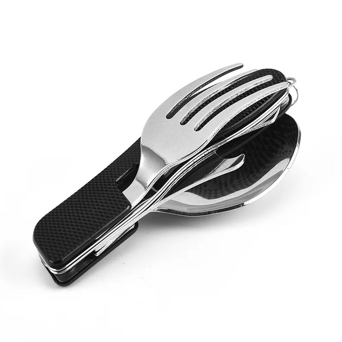 4 in1 Foldable Camping Utensil Set Multi-Functional Knife Fork Spoon Bottle Opener for Outdoor Survival Sports Camping Hiking