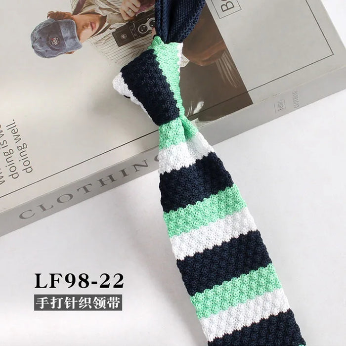 Striped Knitted Neckties For Men Narrow Retro Knitting Neck Tie Korean Style Casual Cravat Shirts Accessories Suit Neckwear