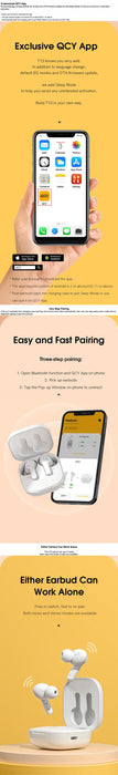 QCY T13 ANC Earphone Bluetooth 5.3 Active Noise Cancellation -28dB Wireless Headphone Fast Charge Earbuds 0.068' Low Latency