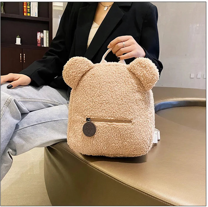 Womens Girls Cute Bear Pattern Backpack Plush