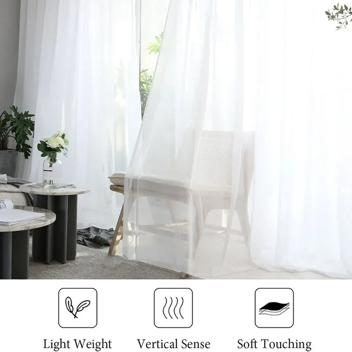 1Pc  Super Soft Chiffon White Tulle Sheer Curtains for Living Room Lining Bedroom Window Decor