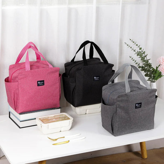 Portable Thermal Lunch Bags Tote Black Gray
