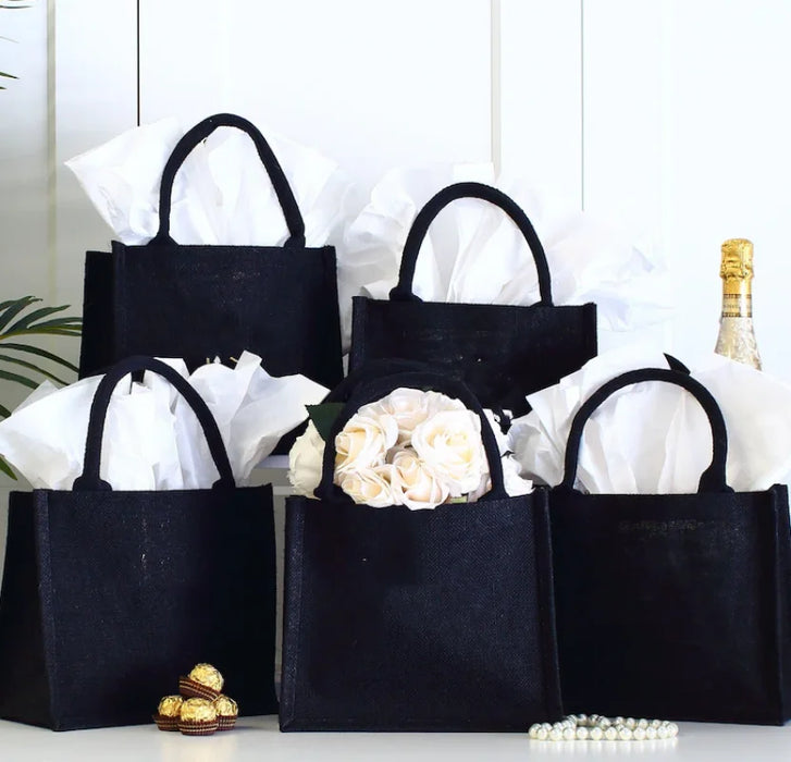 Black Reusable Large Jute Tote Bag Eco Friendly Burlap