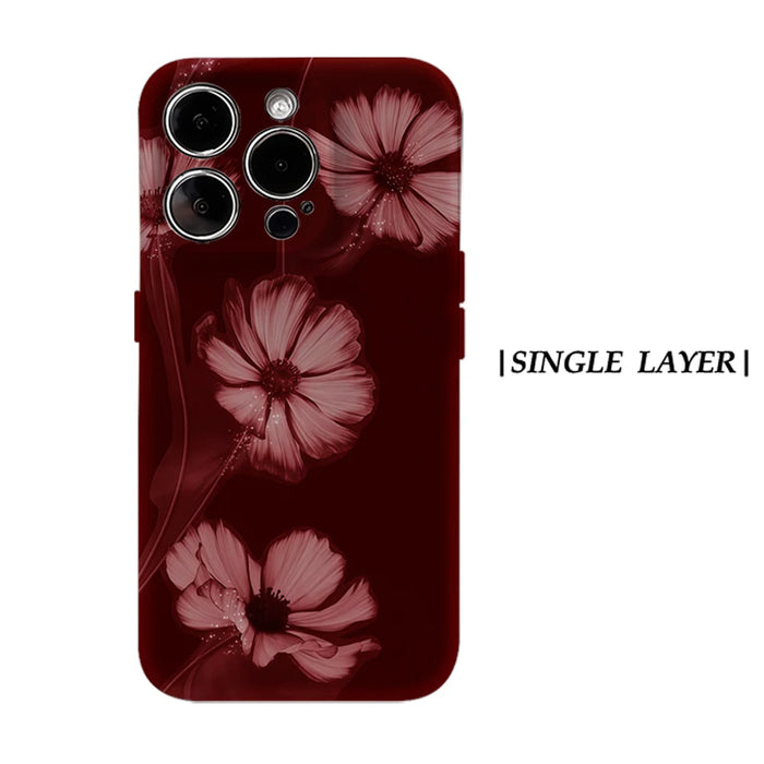 Burgundy Star Bloom Phone Case for IPhone 17 16 15 14 13 Pro Max Plus for Magnetic Single Double-layer Tough Case
