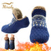Blue Fair Isle slipper socks showing the warm lining