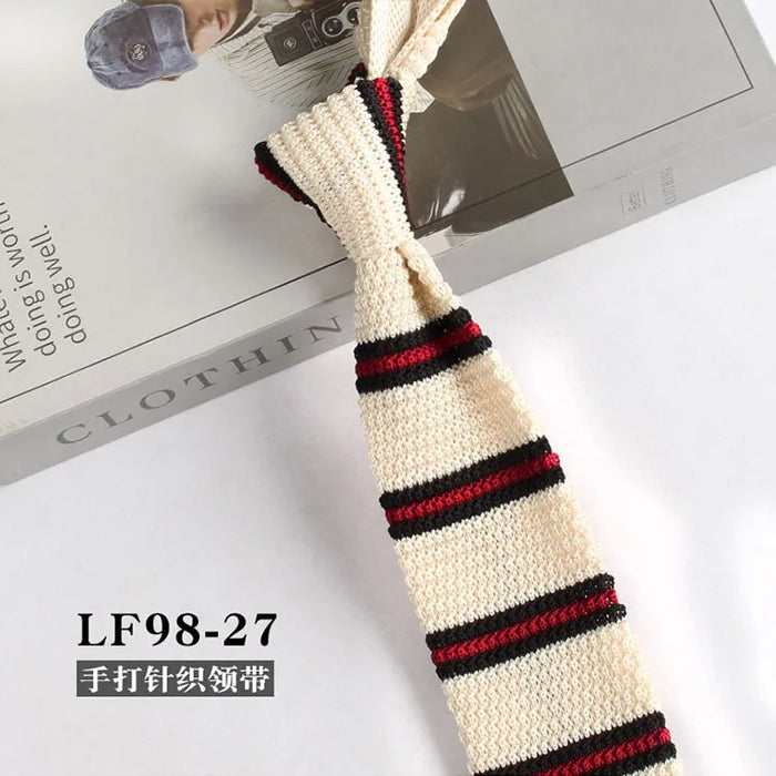 Striped Knitted Neckties For Men Narrow Retro Knitting Neck Tie Korean Style Casual Cravat Shirts Accessories Suit Neckwear