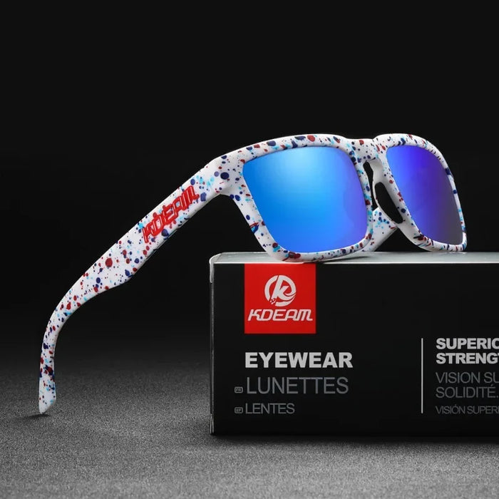 KDEAM polarized square sunglasses, mirror ice blue lenses (C13)