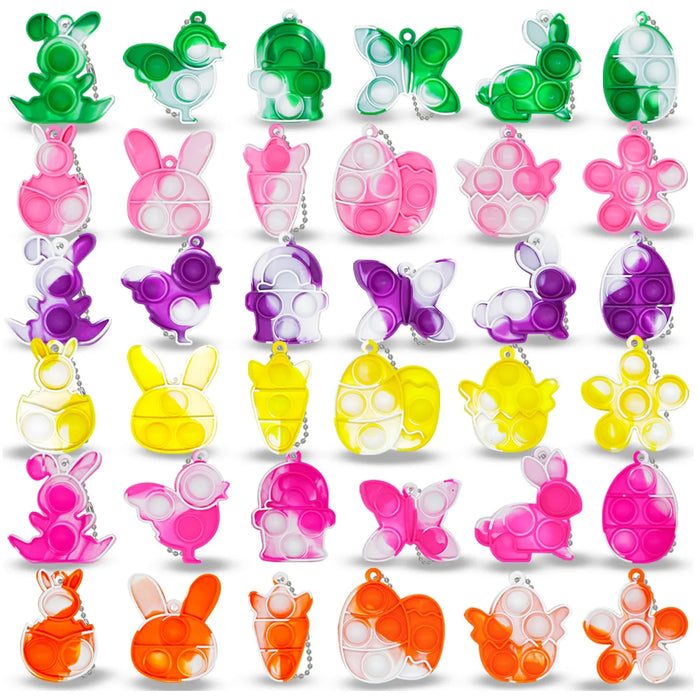 10Pcs Colorful Bunny Rabbit Egg Mini Pop Keychain Sensory Finger Fidget Toy for Kids Birthday Easter Party Favors Pinata Fillers