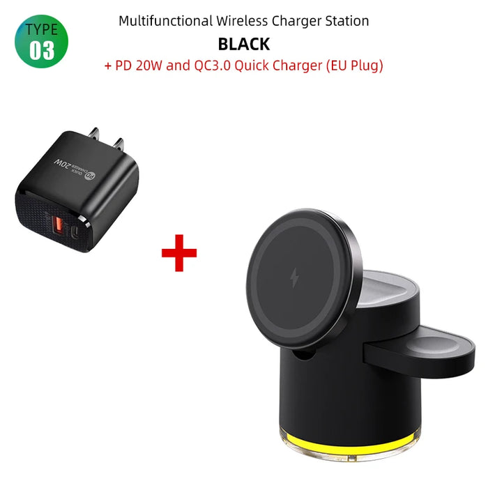 4 in 1 Magnetic Wireless Charger Station for IPhone 15 14 13 12 Pro iWatch 8 7 6 Airpods Pro Samsung 15W Charging Dock Station