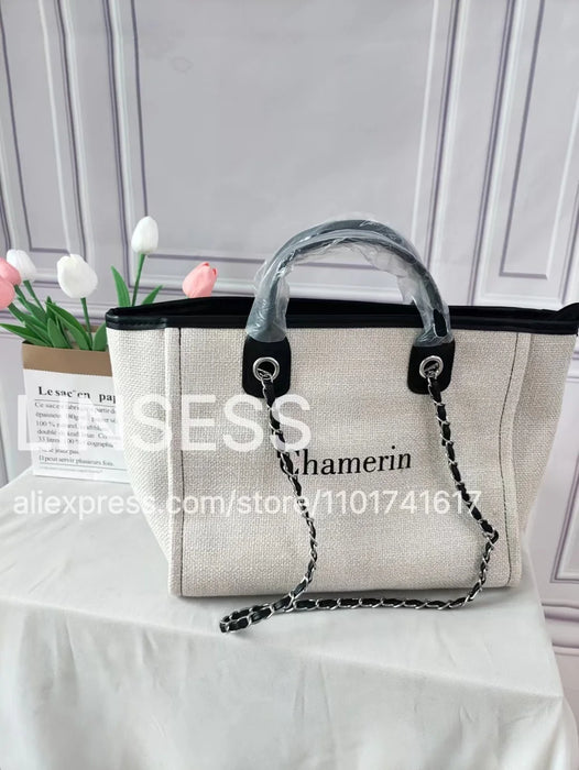 Personalised Chain Monogram Canvas Tote Bag Shoulder Bag