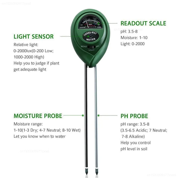 3 in 1 Soil PH Meter Sunlight PH Tester Garden Flowers Soil Moisture Sensor Meter Plants Acidity Humidity PH Monitor Detector