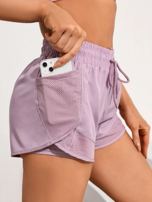Women's 2 in 1 Running Shorts, High Waisted Quick Dry Athletic Workout Shorts with Mesh Pockets, Breathable Liner Gym Yoga Short