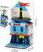 Blue seaside shop building block model with sailboat roof, 11.5 cm tall