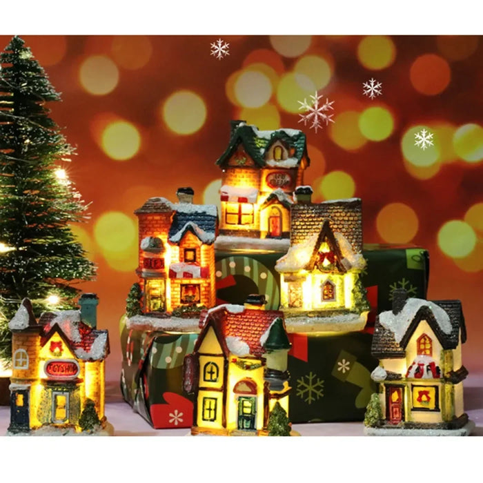 Brightness LED Light Up Small Village House Scene Christmas Decor Ornament 2024 New Year Home Decor Navidad