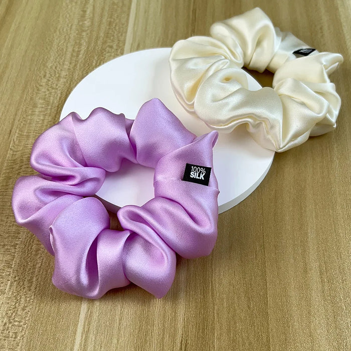 Lilac and ivory silk scrunchies