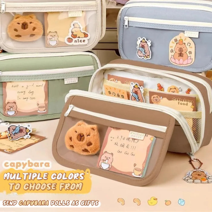 Capybara 9-layer large capacity pencil case, large capacity pencil case flip cover stationery pencil case stationery storage bag