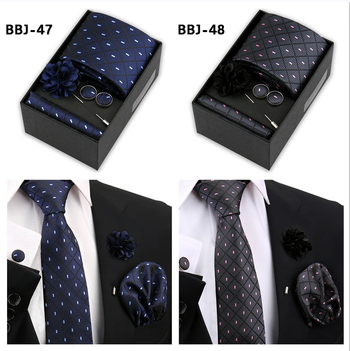 Four men's tie gift sets in assorted patterns with style codes