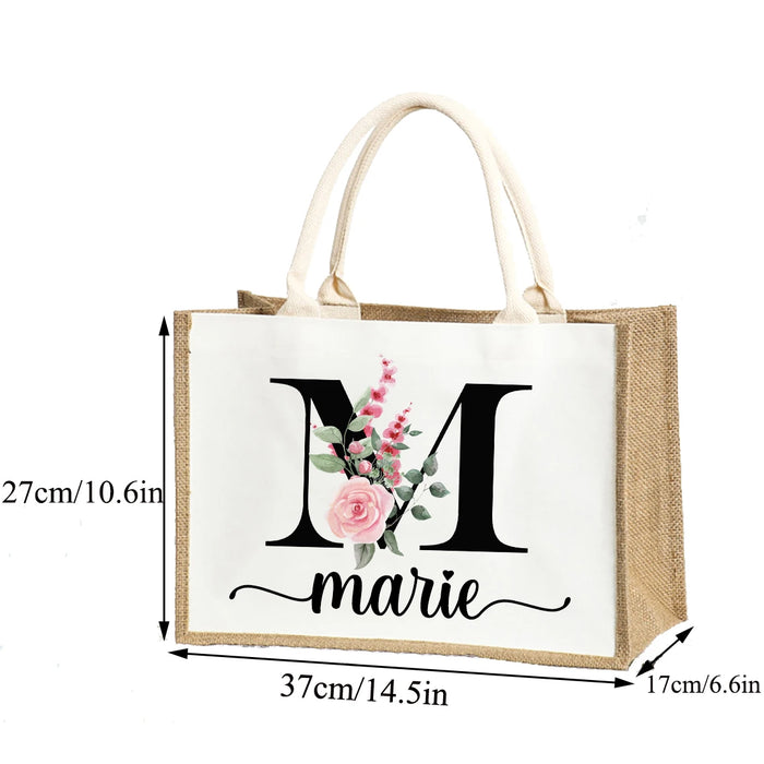 Personalized Name Burlap Tote Shopper Bridesmaid Large Jute Gift Bag Linen