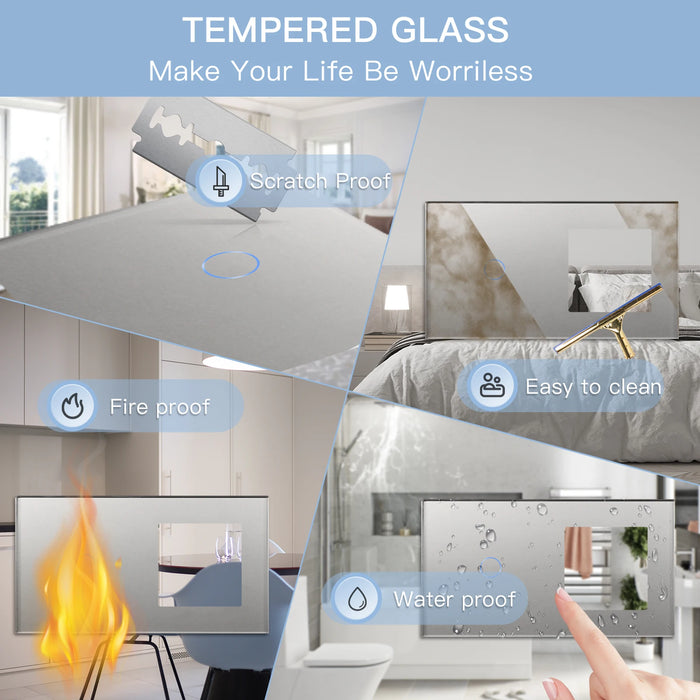 Bseed EU Standard 1/2/3Gang Light Touch Switches Home Wall Switches Gray Glass Sensor Switches Type-c USB Power Charge Sockets