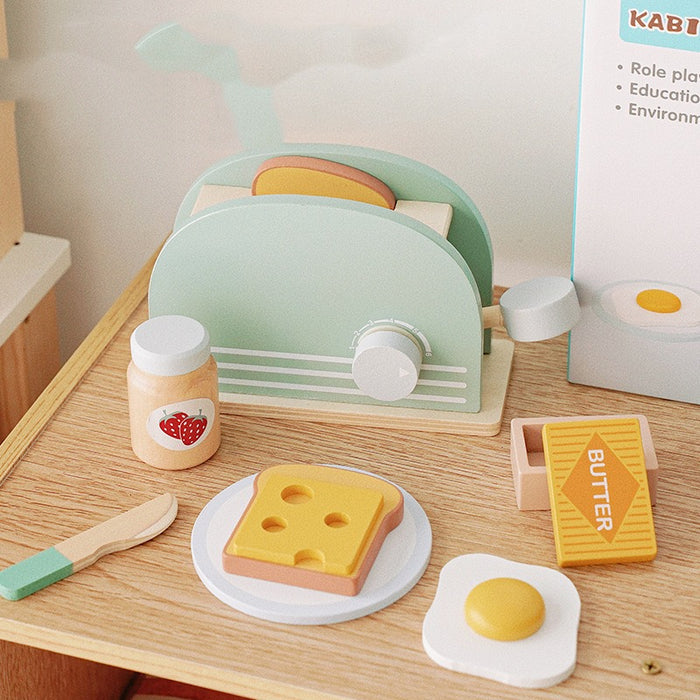 Wooden Simulation Dessert Rack Afternoon Tea Set Toy Pretend Play Food Learning