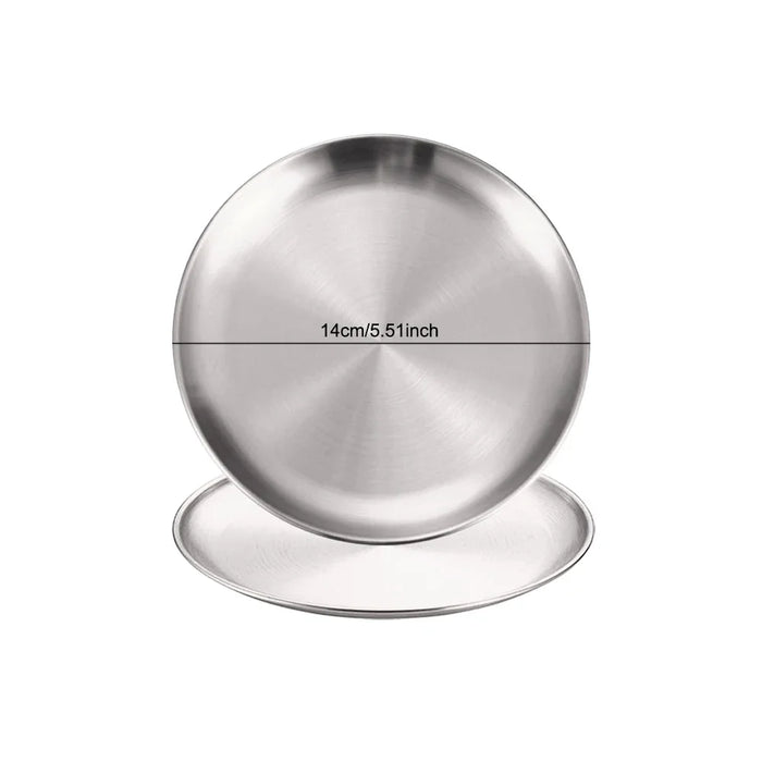 2Pcs Stainless Steels Round Silver Shallow Tray Plate Rust-Proof 14/17/20/23/26/30cm Camping Plate BBQ Picnic Dishes Cookware