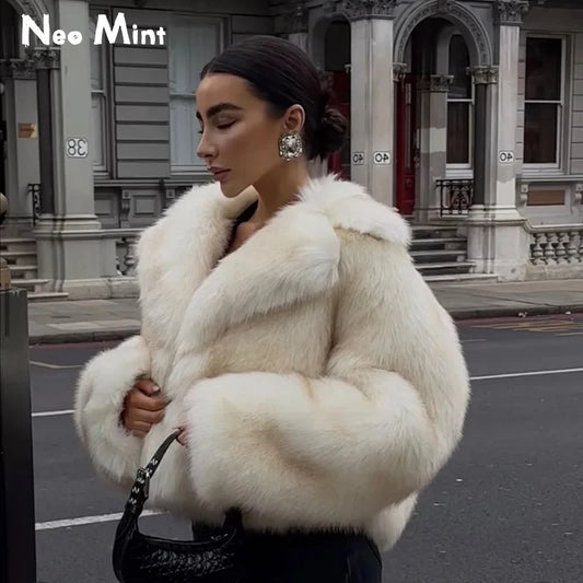 Luxury Brand Runway Fashion Gradient Cropped Fluffy Fur Jacket Coat