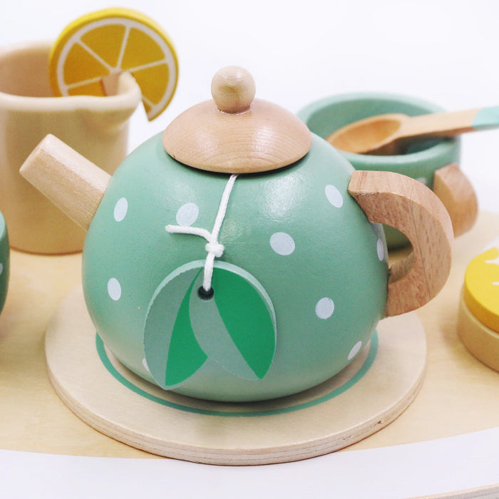 Wooden Tea Set Toys Pretend Play Kitchen Accessories for Kids Afternoon Tea